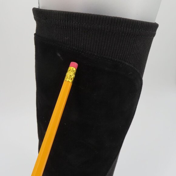 Aquatalia Women 8.5 Black Suede Knit Stretch Kitten Heel Boots Pointed Toe Zip - Picture 5 of 15